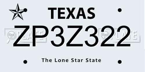 ZP3Z322 Texas License Plate