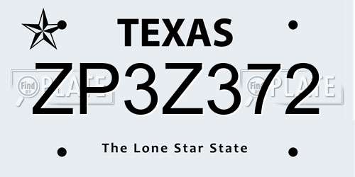 ZP3Z372 Texas License Plate