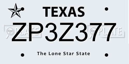 ZP3Z377 Texas License Plate