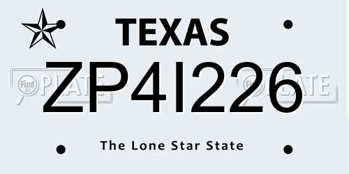 ZP4I226 Texas License Plate
