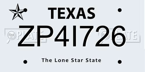 ZP4I726 Texas License Plate