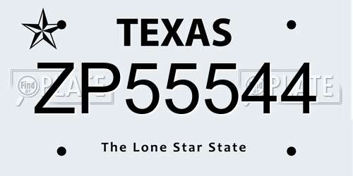 ZP55544 Texas License Plate