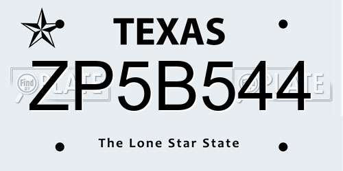 ZP5B544 Texas License Plate