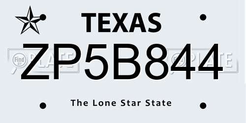 ZP5B844 Texas License Plate
