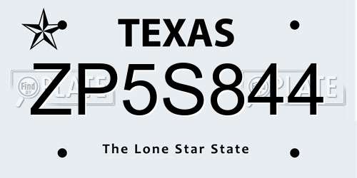ZP5S844 Texas License Plate