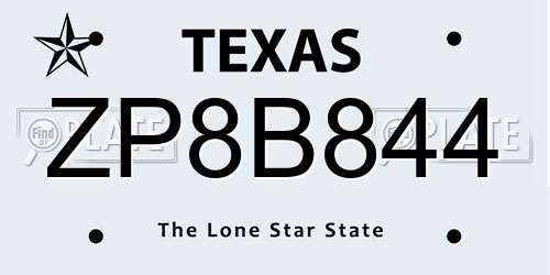 ZP8B844 Texas License Plate
