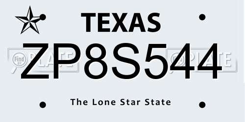 ZP8S544 Texas License Plate