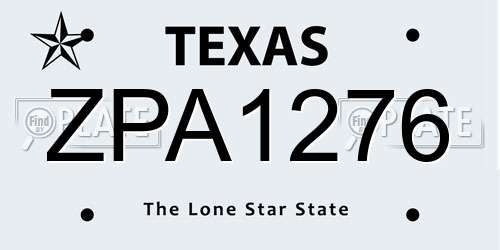 ZPA1276 Texas License Plate