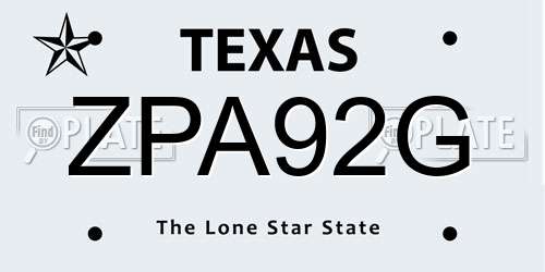 ZPA92G Texas License Plate