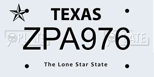 ZPA976 Texas License Plate
