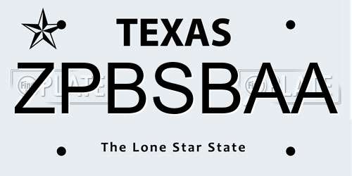 ZPBSBAA Texas License Plate