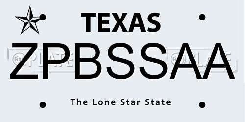 ZPBSSAA Texas License Plate
