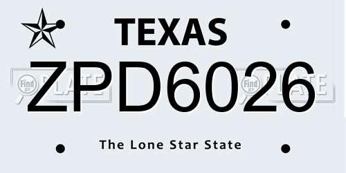 ZPD6026 Texas License Plate