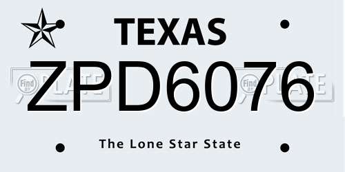 ZPD6076 Texas License Plate