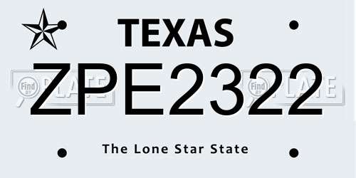 ZPE2322 Texas License Plate