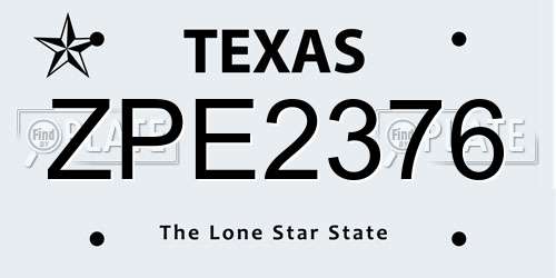 ZPE2376 Texas License Plate