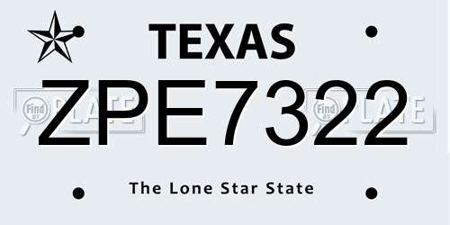 ZPE7322 Texas License Plate