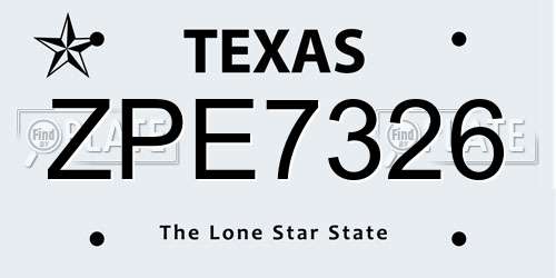 ZPE7326 Texas License Plate