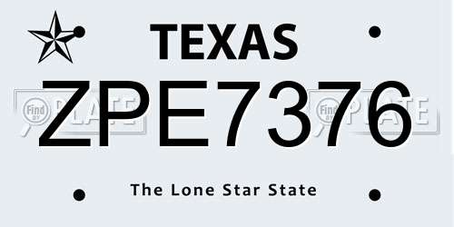 ZPE7376 Texas License Plate
