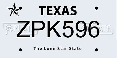 ZPK596 Texas License Plate