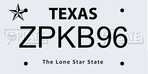 ZPKB96 Texas License Plate