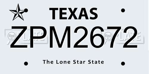 ZPM2672 Texas License Plate
