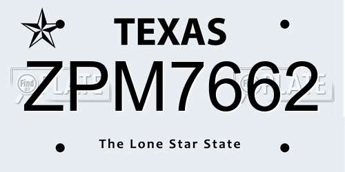 ZPM7662 Texas License Plate
