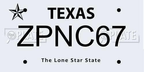 ZPNC67 Texas License Plate