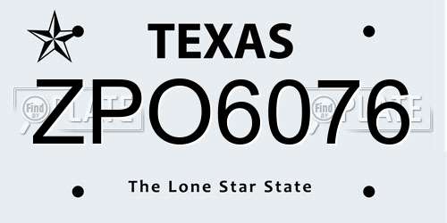 ZPO6076 Texas License Plate