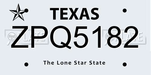 ZPQ5182 Texas License Plate