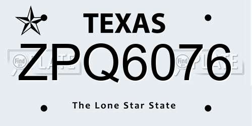 ZPQ6076 Texas License Plate
