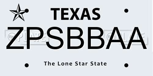ZPSBBAA Texas License Plate