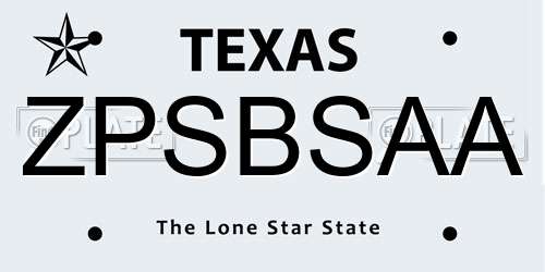 ZPSBSAA Texas License Plate