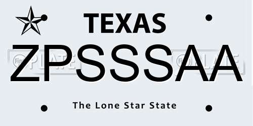 ZPSSSAA Texas License Plate