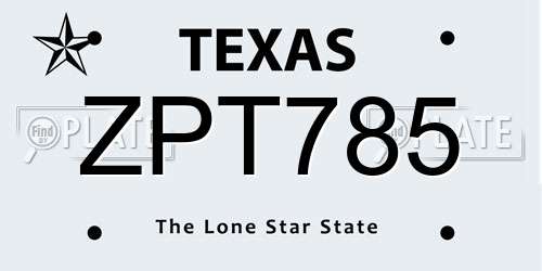 ZPT785 Texas License Plate