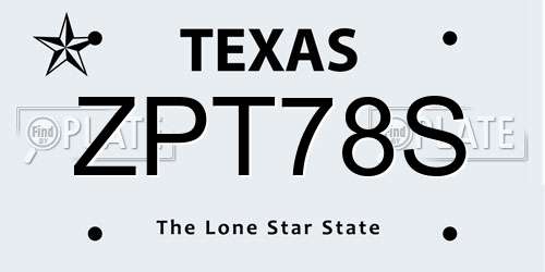 ZPT78S Texas License Plate