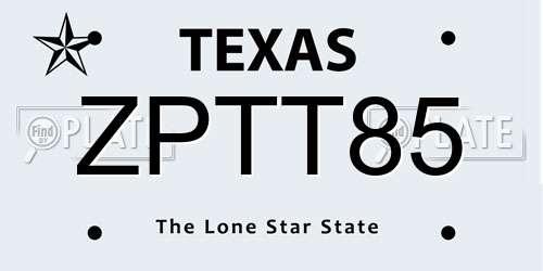 ZPTT85 Texas License Plate