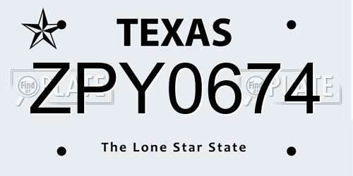 ZPY0674 Texas License Plate