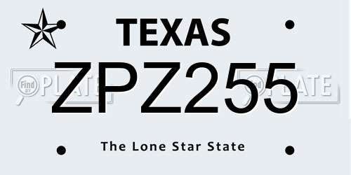 ZPZ255 Texas License Plate