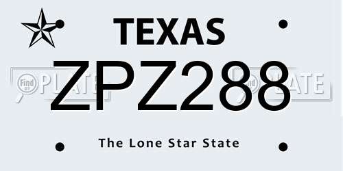 ZPZ288 Texas License Plate