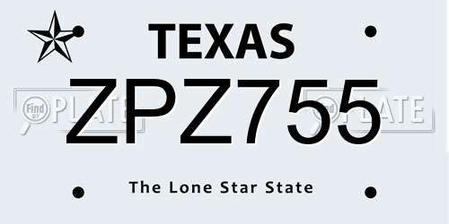 ZPZ755 Texas License Plate