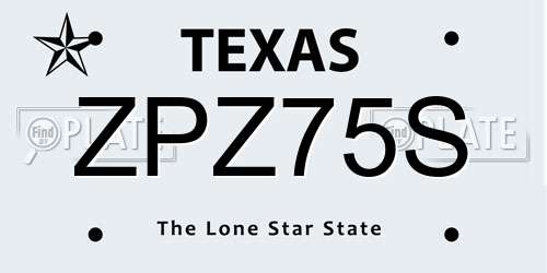 ZPZ75S Texas License Plate