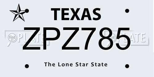 ZPZ785 Texas License Plate