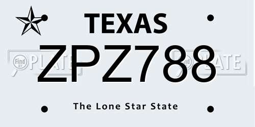 ZPZ788 Texas License Plate