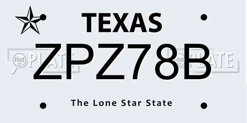 ZPZ78B Texas License Plate