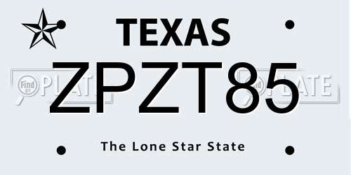 ZPZT85 Texas License Plate