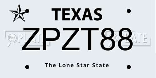ZPZT88 Texas License Plate