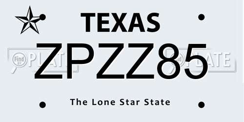 ZPZZ85 Texas License Plate