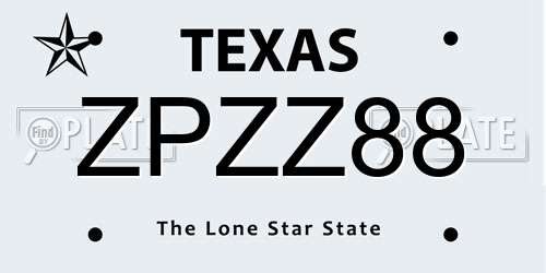 ZPZZ88 Texas License Plate