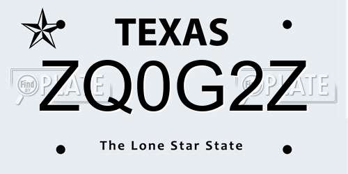 ZQ0G2Z Texas License Plate